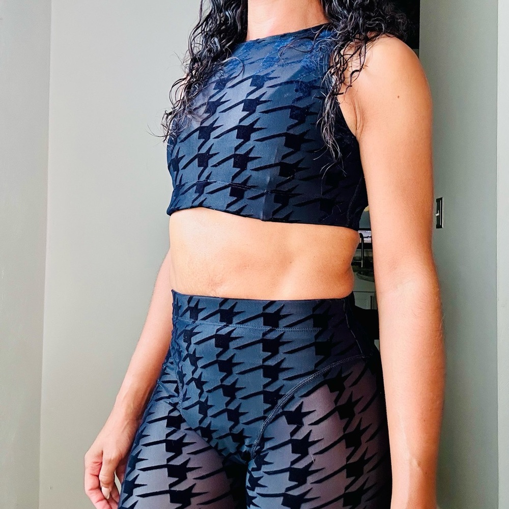 Savage X Fenty Inkwelll Blue RISQUE TAKER HOUNDSTOOTH HIGH-WAIST LEGGING Set